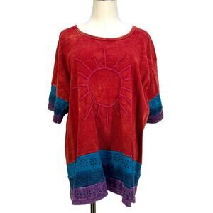 Vintage Greater Good Cotton Shirt Red Sun Accent Stripe Details
